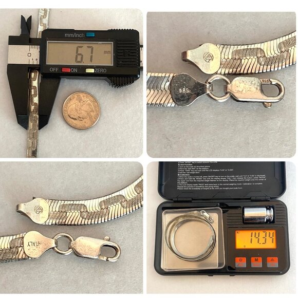 Sterling Silver 925 Italy Geometric Greek Key 6MM Herringbone Chain Necklace 16" - Picture 8 of 15